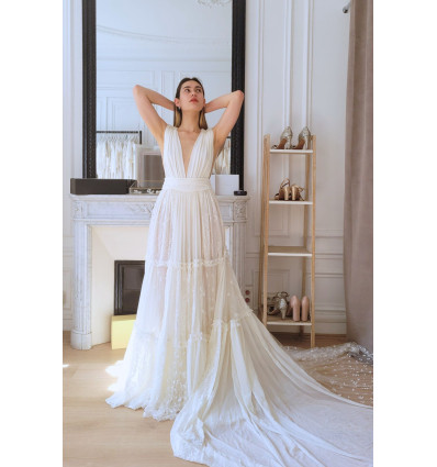 Carmen silk crepe wedding dress - Idan Laros